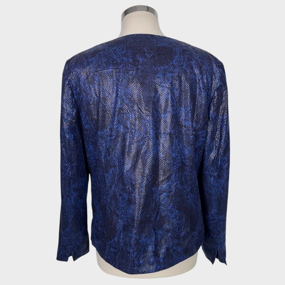 JM Collection Size 14 Blue Faux Snakeskin Print Full Zip Jacket Metallic Texture - Picture 4 of 9